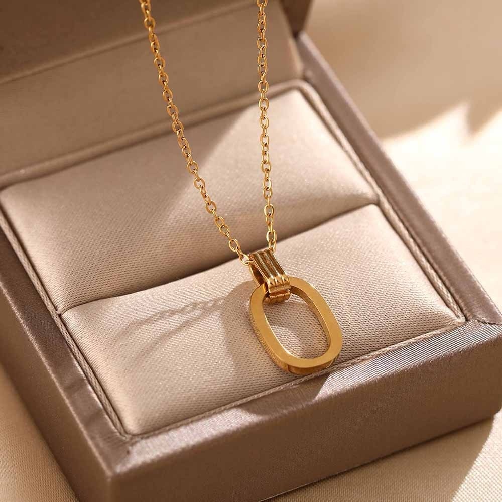 18K Gold Plated Rectangular Pendant Necklace*Minimalist Everyday Waterproof*LW - Picture 4 of 4